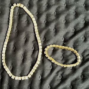 Gold Baguette Necklace and Bracelet